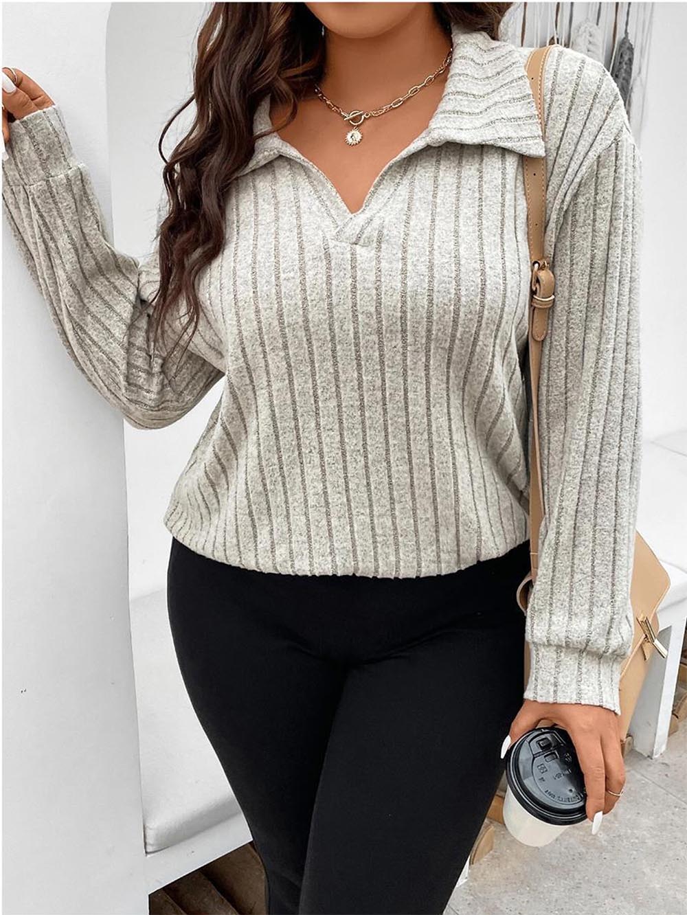 Oversized V-Neck Long Sleeve Ribbed Brushed T-Shirt | NCS