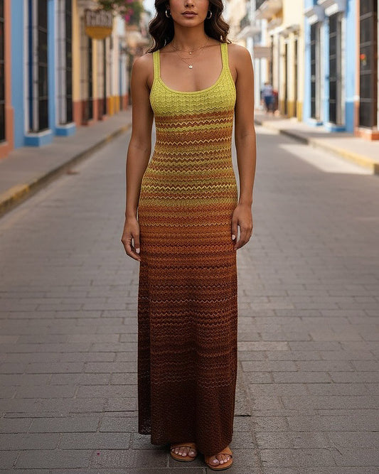 Earth Tone Striped Beach Dress