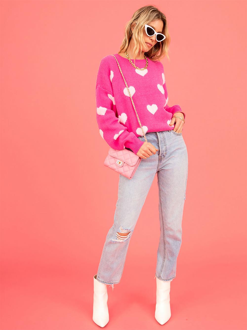 Heart Print Valentine's Day Crew Neck Sweater | NCS