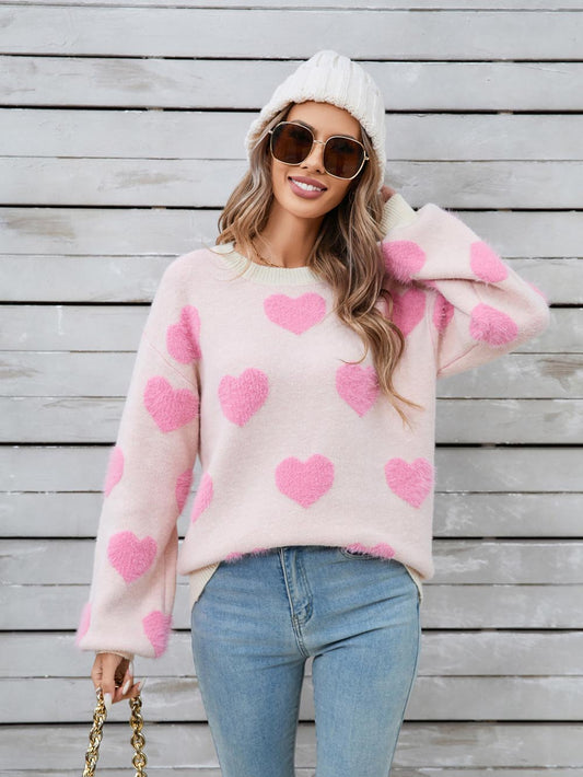 Heart Print Valentine's Day Crew Neck Sweater | NCS