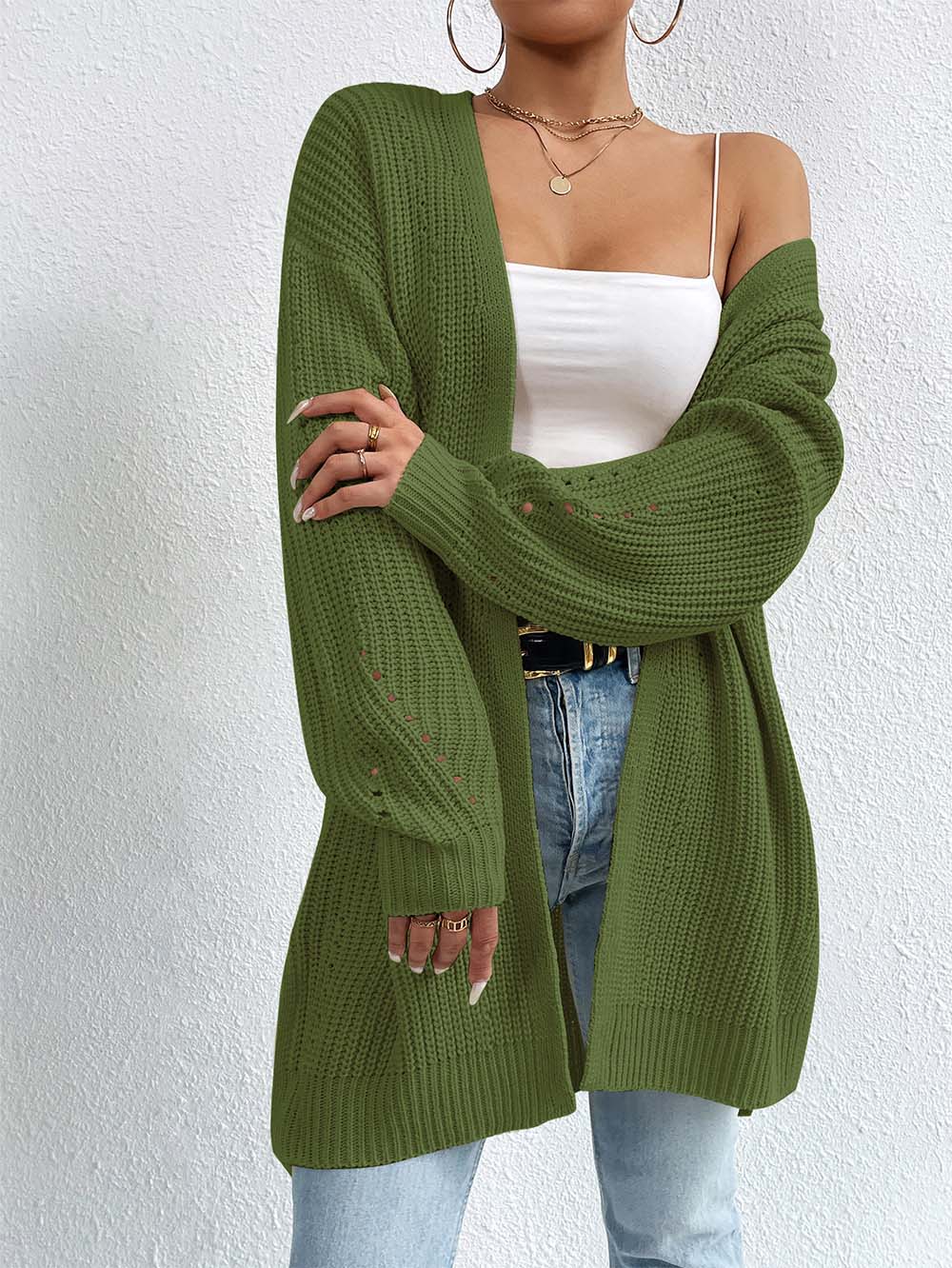 Laid Back Mid-Length V Neck Knit Cardigan Outerwear | NCS