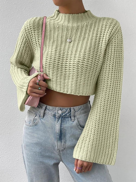 Short Crop Top with Exposed Midriff and Bell Sleeves | NCS
