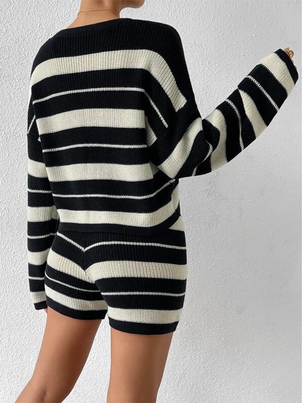 Striped Comfortable Casual Women's Knit Loungewear Set | NCS