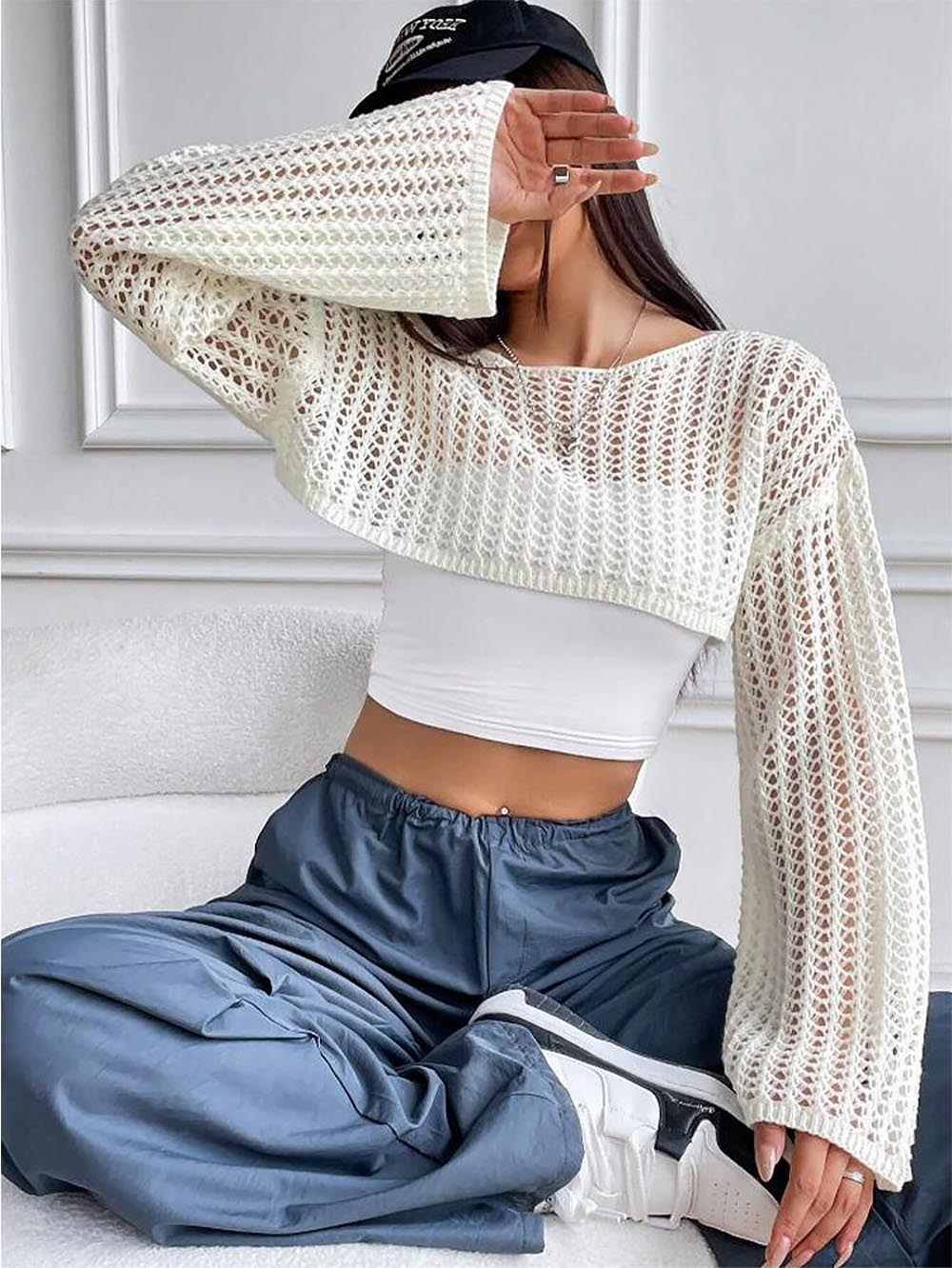 Summer Cropped Hollow Out Knitted Sun-proof Sweater | NCS