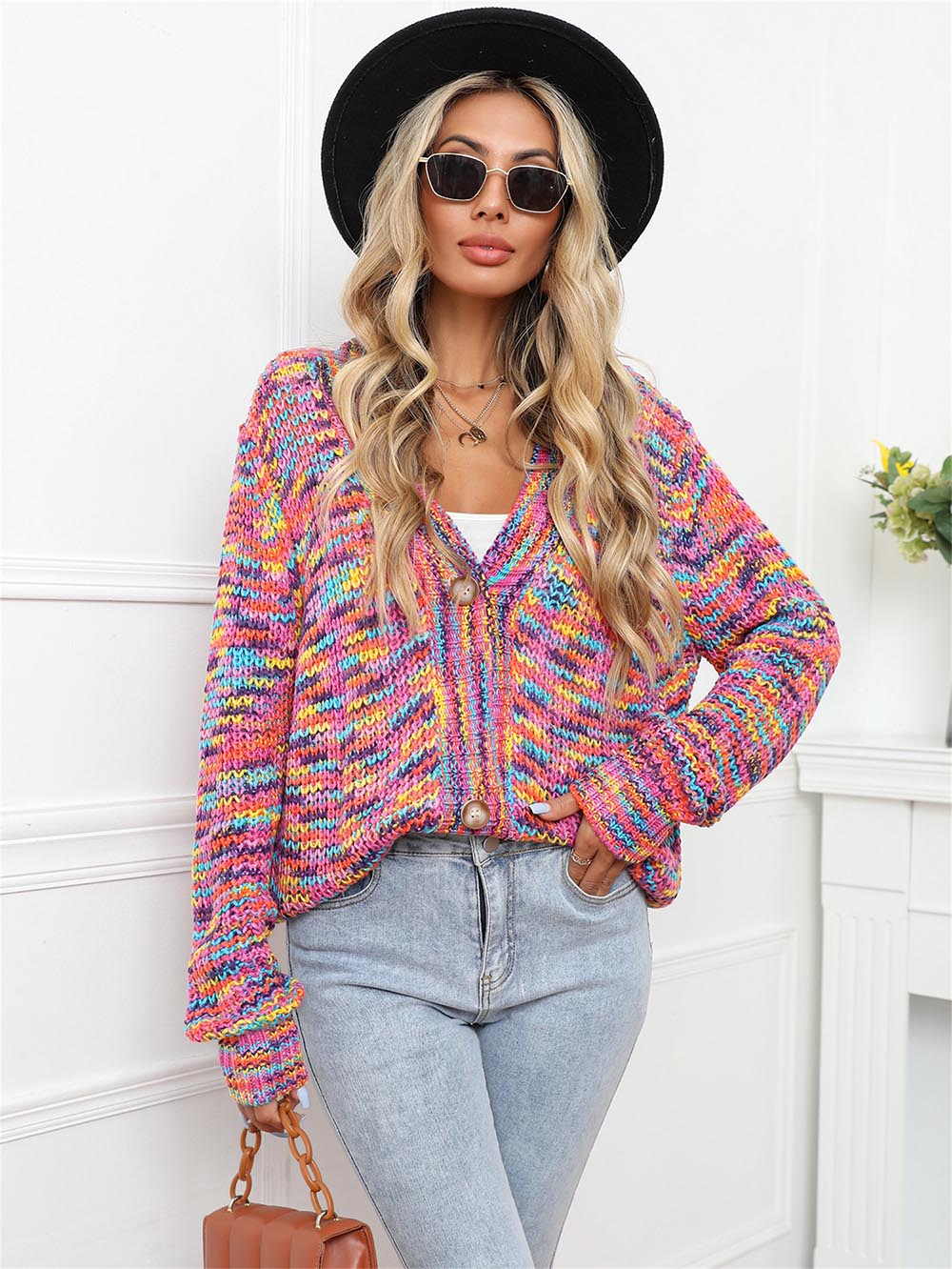 Vintage Cardigan Sweater in Rainbow
