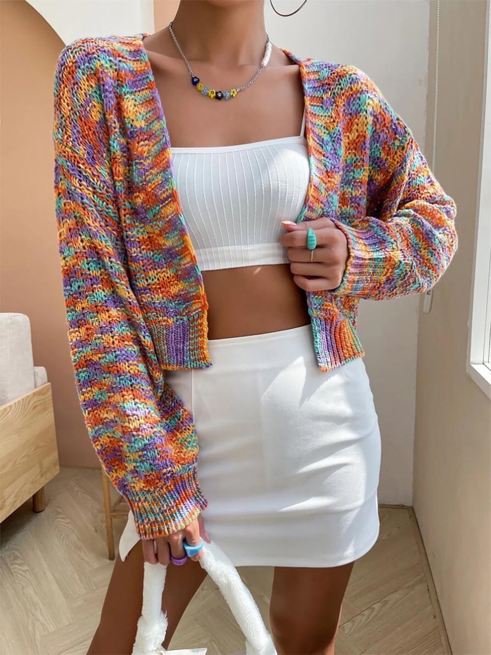 Vintage CSL high quality Womens Small (Oversized) Cropped Rainbow Cardigan