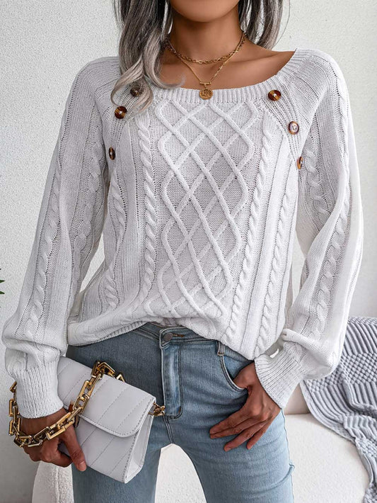 Women's Casual Solid Cable Knit Sweater | NCS