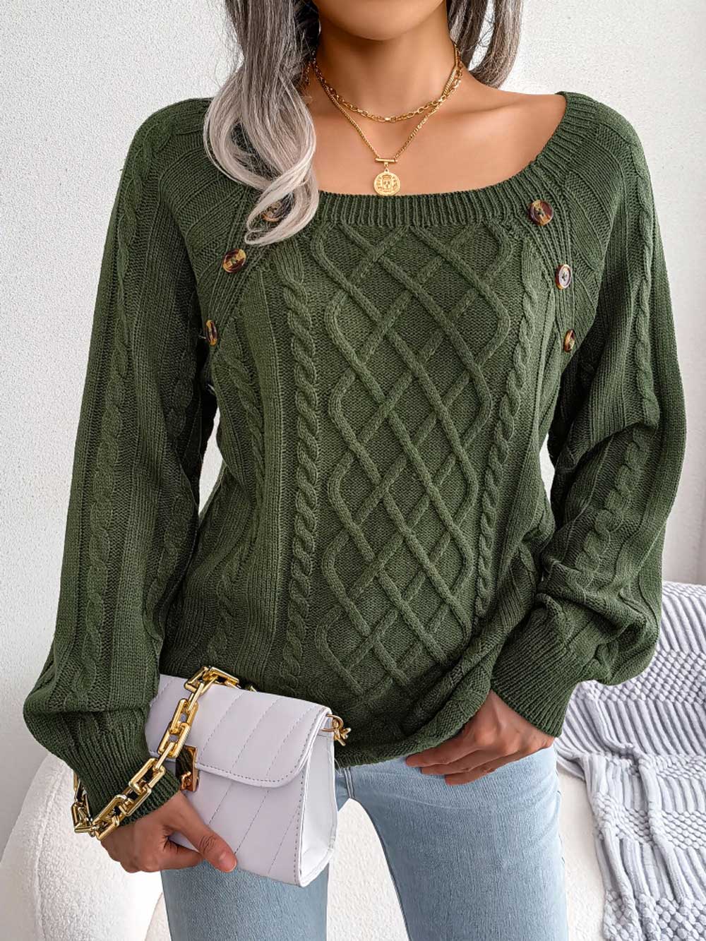 Women's Casual Solid Cable Knit Sweater | NCS