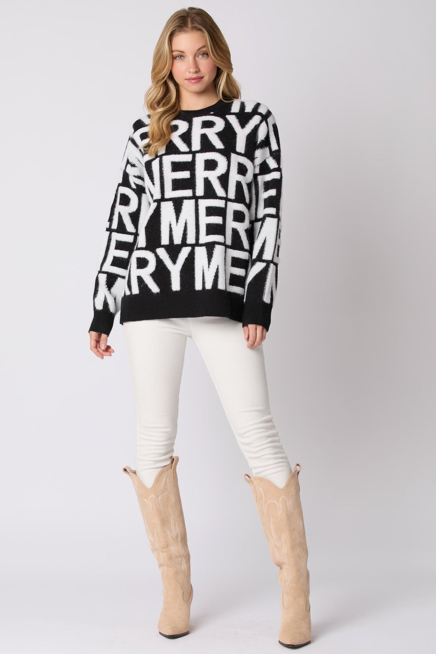 Red “MERRY” Letter Oversized Sweater