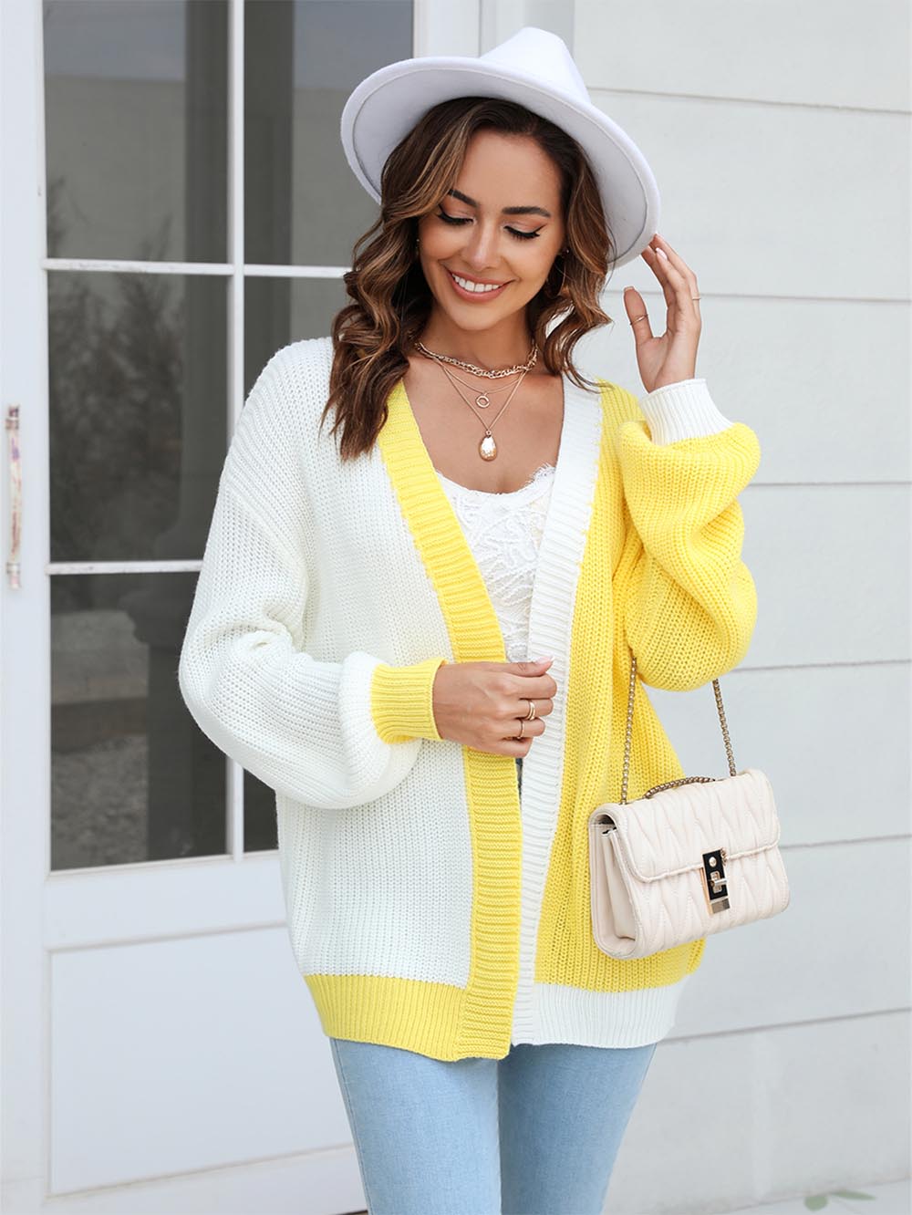 Women's Plus Size Colorblock Mid-Length Knitted Cardigan | NCS