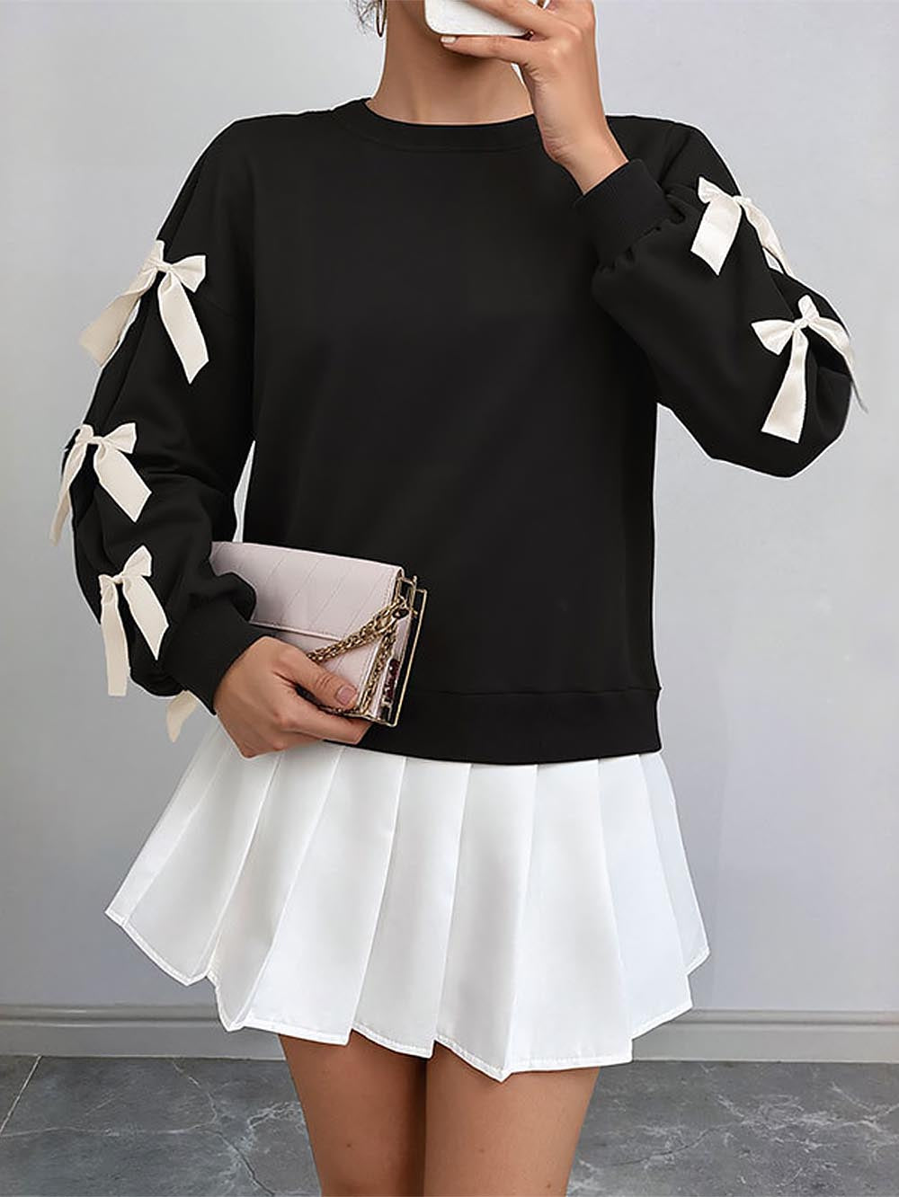 Women's Red Sweatshirt with Bow Decoration | NCS