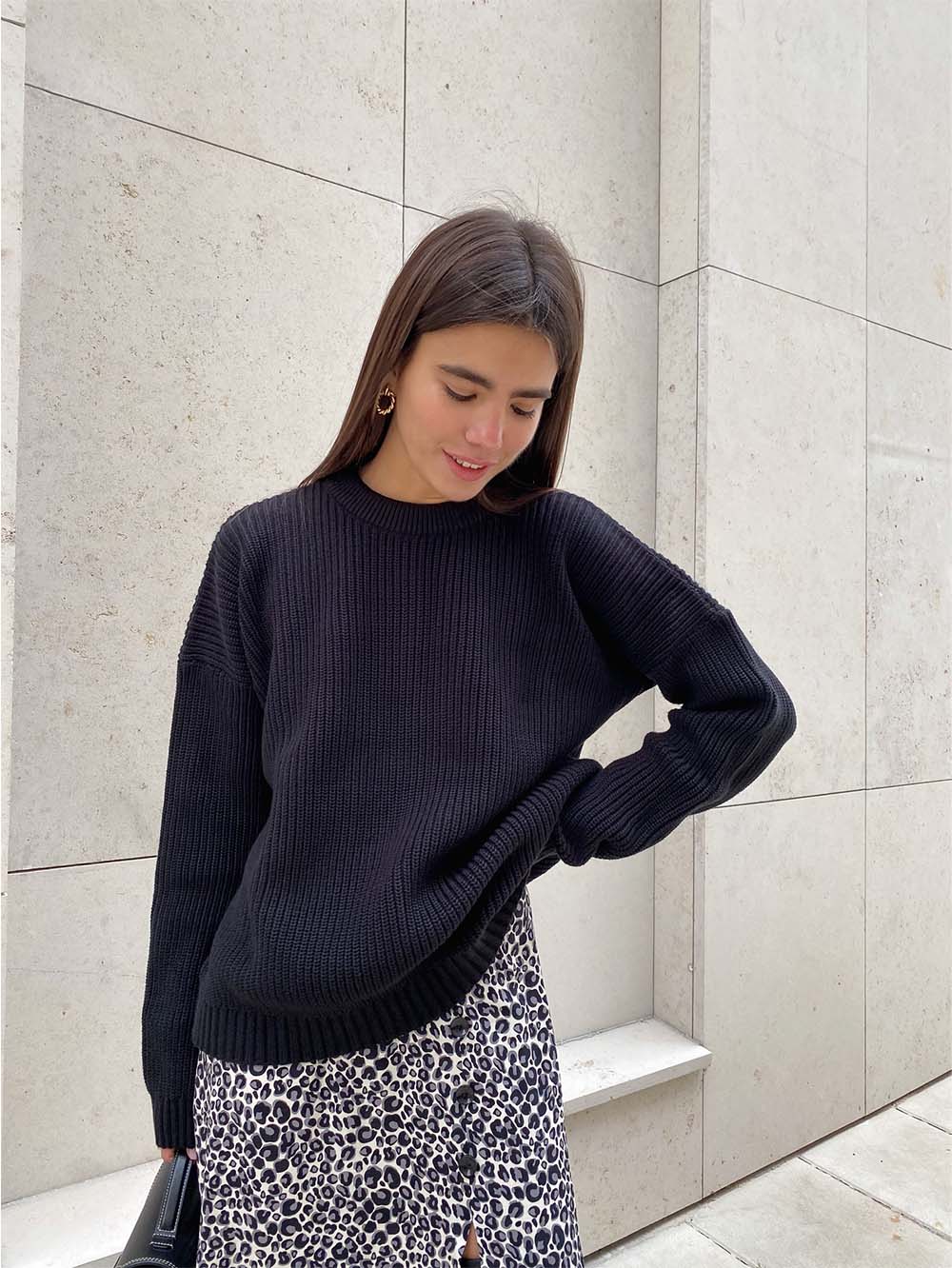 Women's Round Neck Loose Solid Color Sweater | NCS