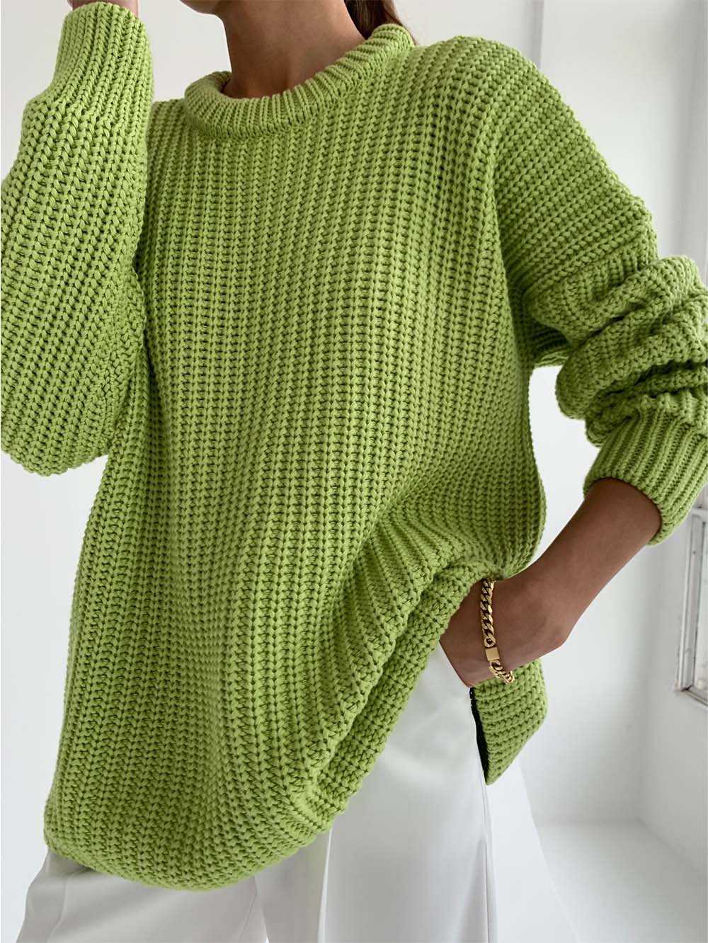 Women's Round Neck Loose Solid Color Sweater | NCS