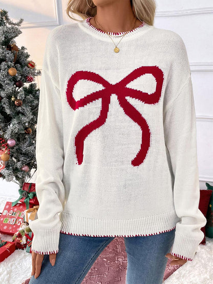 Bowknot Pattern Oversized Long-Sleeve Christmas Sweater | NCS