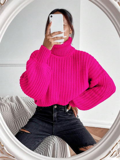 Turtleneck Drop Shoulder Ribbed Knit Sweater | NCS