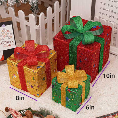 3 Pieces Foldable Christmas Decorations Lighted Gift Boxes with Multi-Color String Lights | NCS