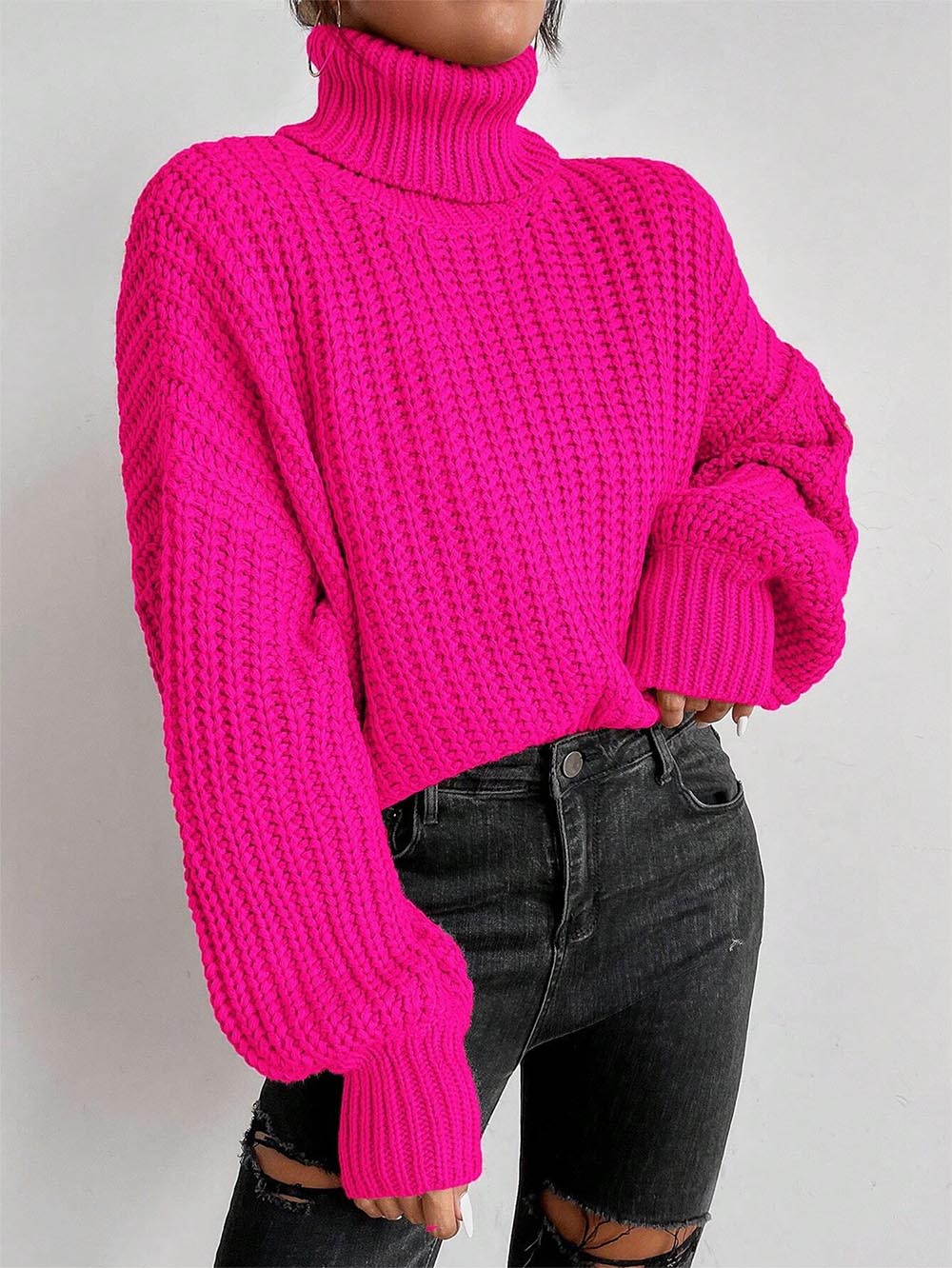 Turtleneck Drop Shoulder Ribbed Knit Sweater | NCS