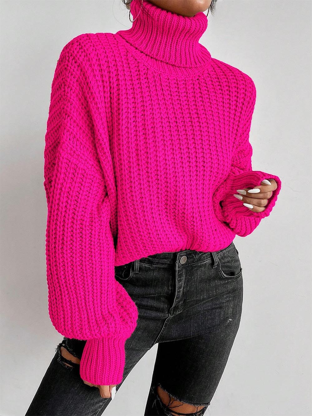 Turtleneck Drop Shoulder Ribbed Knit Sweater | NCS