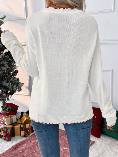 Bowknot Pattern Oversized Long-Sleeve Christmas Sweater | NCS