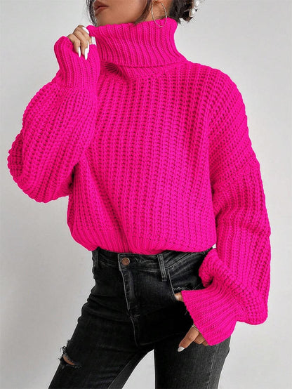 Turtleneck Drop Shoulder Ribbed Knit Sweater | NCS