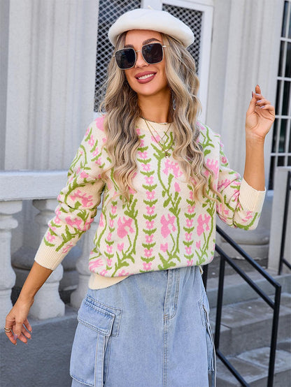 Vine Flower Jacquard Fashion Knit Sweater | NCS