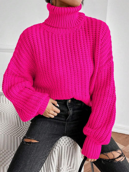 Turtleneck Drop Shoulder Ribbed Knit Sweater | NCS