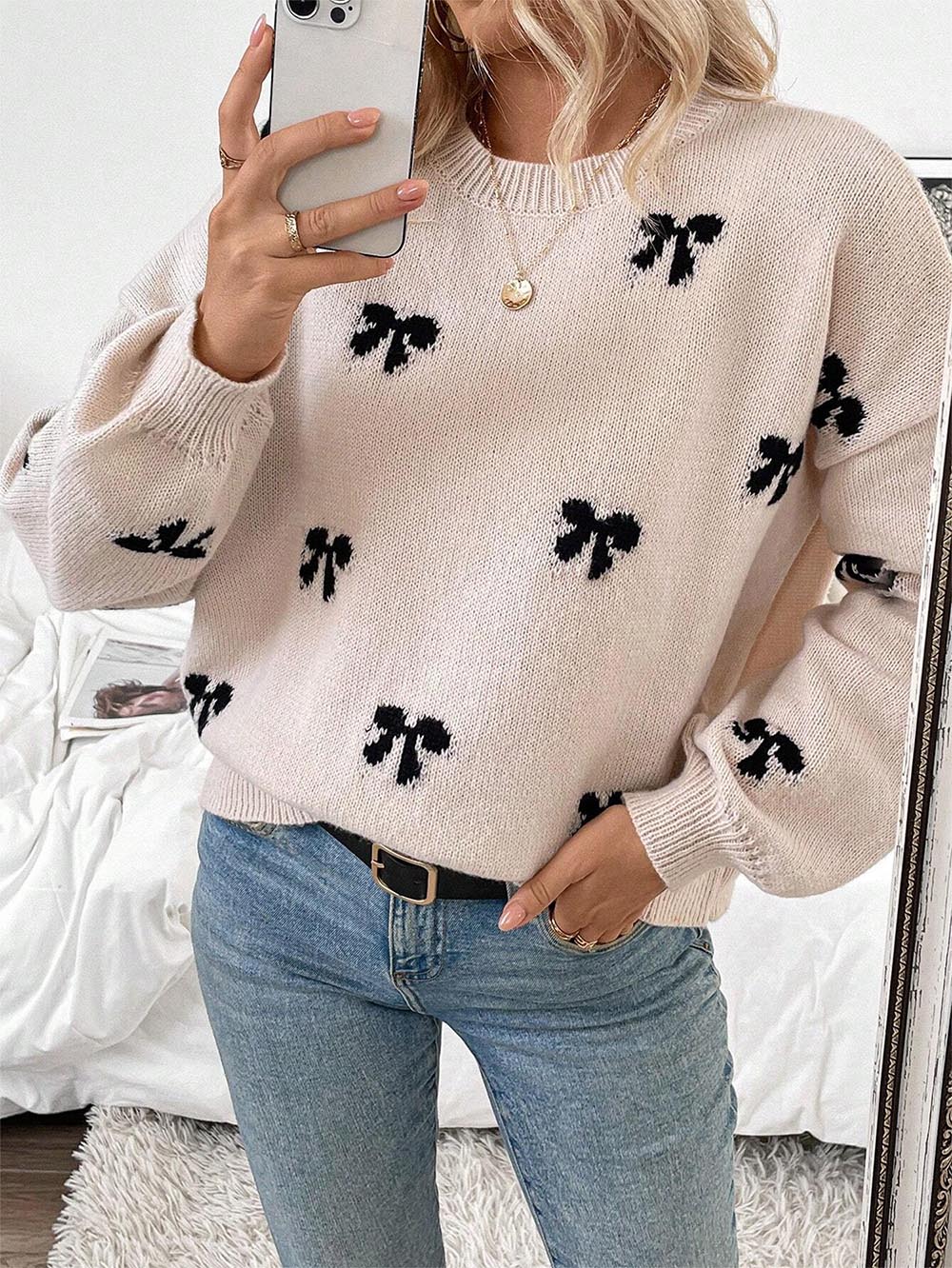 Winter Bowknot Casual Pullover Sweater | NCS