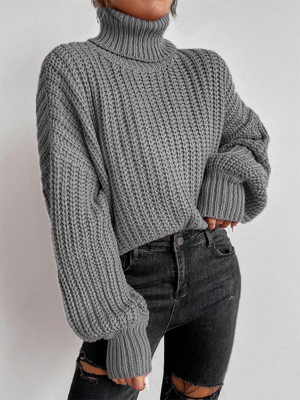 Turtleneck Drop Shoulder Ribbed Knit Sweater | NCS