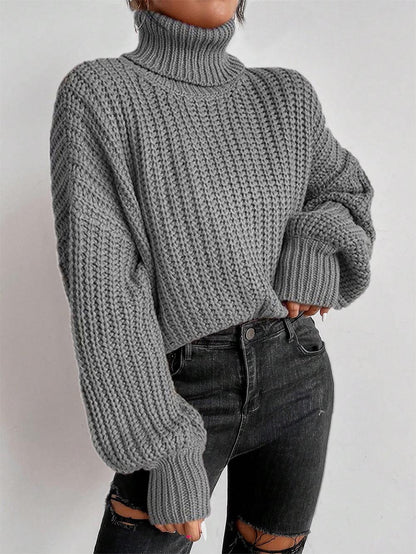 Turtleneck Drop Shoulder Ribbed Knit Sweater | NCS