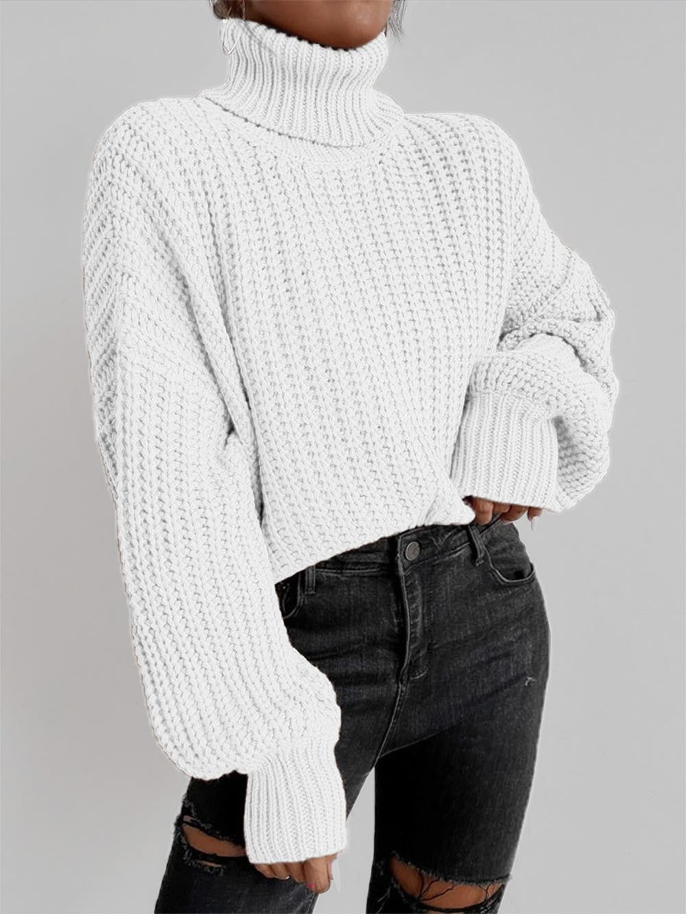 Turtleneck Drop Shoulder Ribbed Knit Sweater | NCS