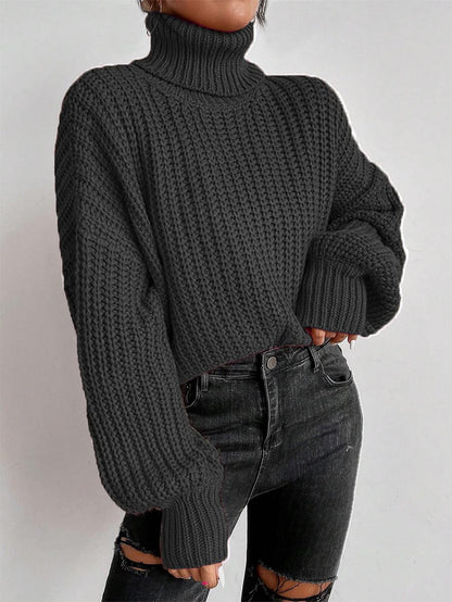 Turtleneck Drop Shoulder Ribbed Knit Sweater | NCS