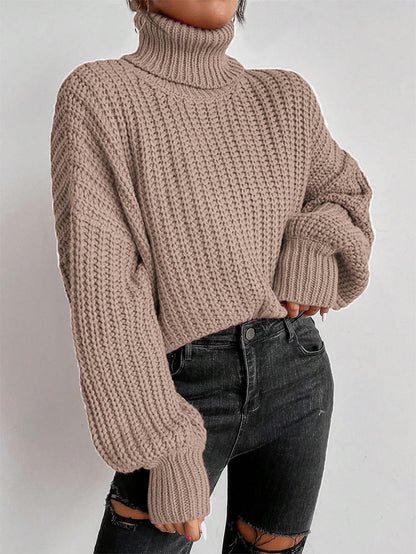 Turtleneck Drop Shoulder Ribbed Knit Sweater | NCS