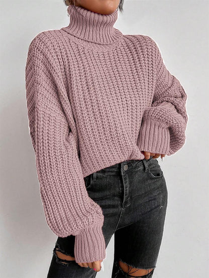 Turtleneck Drop Shoulder Ribbed Knit Sweater | NCS