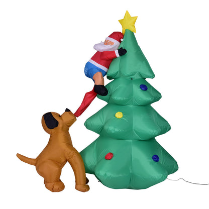 Inflatable Christmas Tree with A Santa Chased by A Dog Outdoor Decorations | NCS