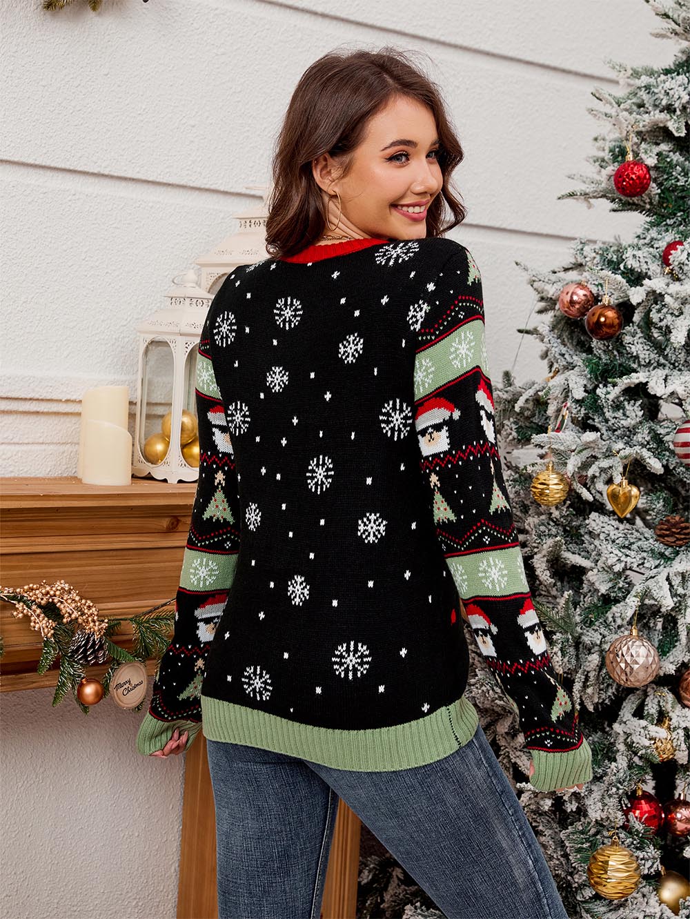 Alpaca Patterned Loose Christmas Sweater with Lights | NCS