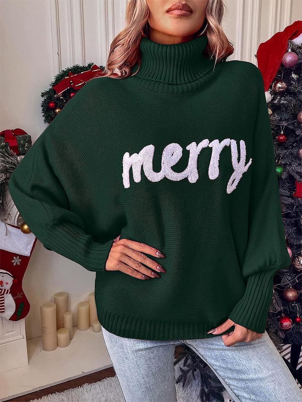 Batwing Turtleneck Christmas Knit Sweater for Women | NCS