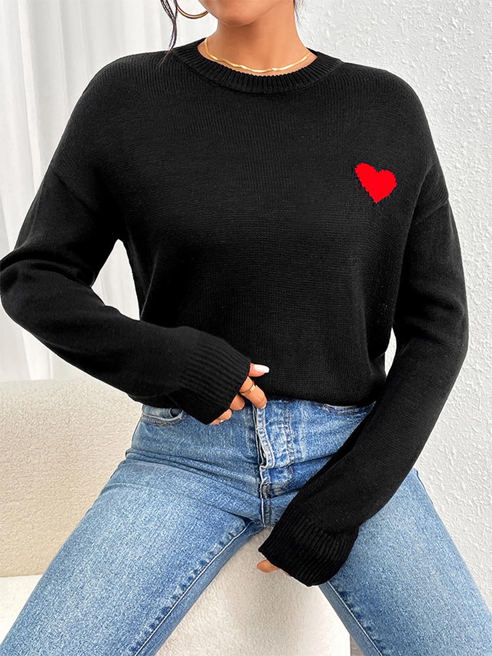 Black Heart Jacquard Crewneck Sweater | NCS