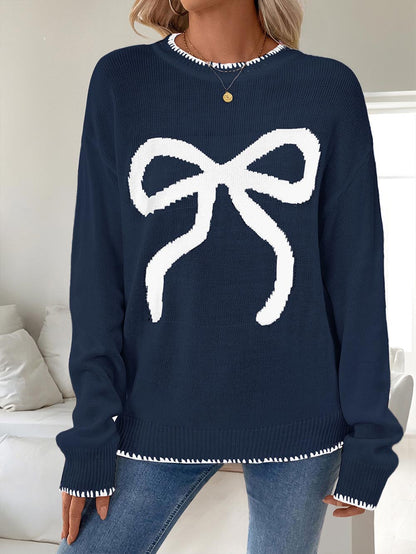 Bowknot Pattern Oversized Long-Sleeve Christmas Sweater | NCS