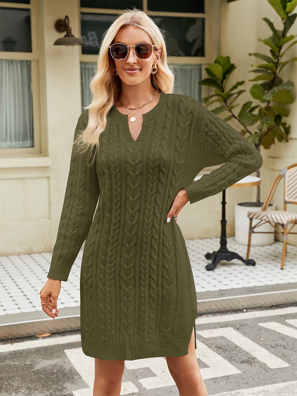 Cable Knit Midi Sweater Dress | NCS