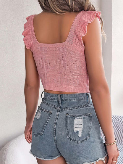 Casual Solid Color Knitted Crop Top | NCS