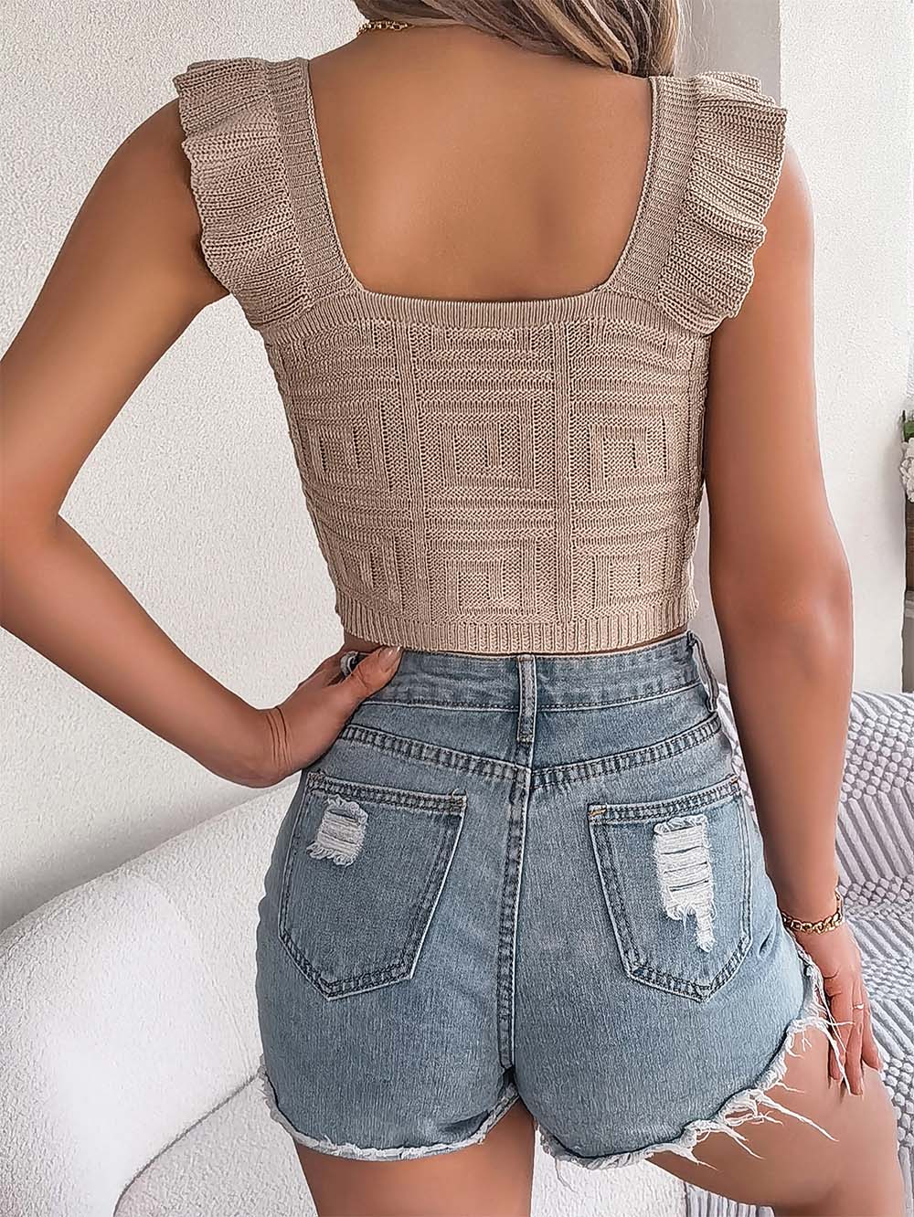 Casual Solid Color Knitted Crop Top | NCS