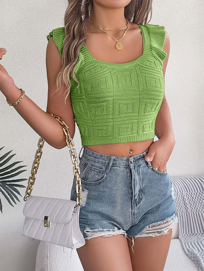 Casual Solid Color Knitted Crop Top | NCS