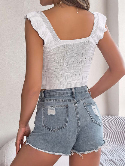 Casual Solid Color Knitted Crop Top | NCS