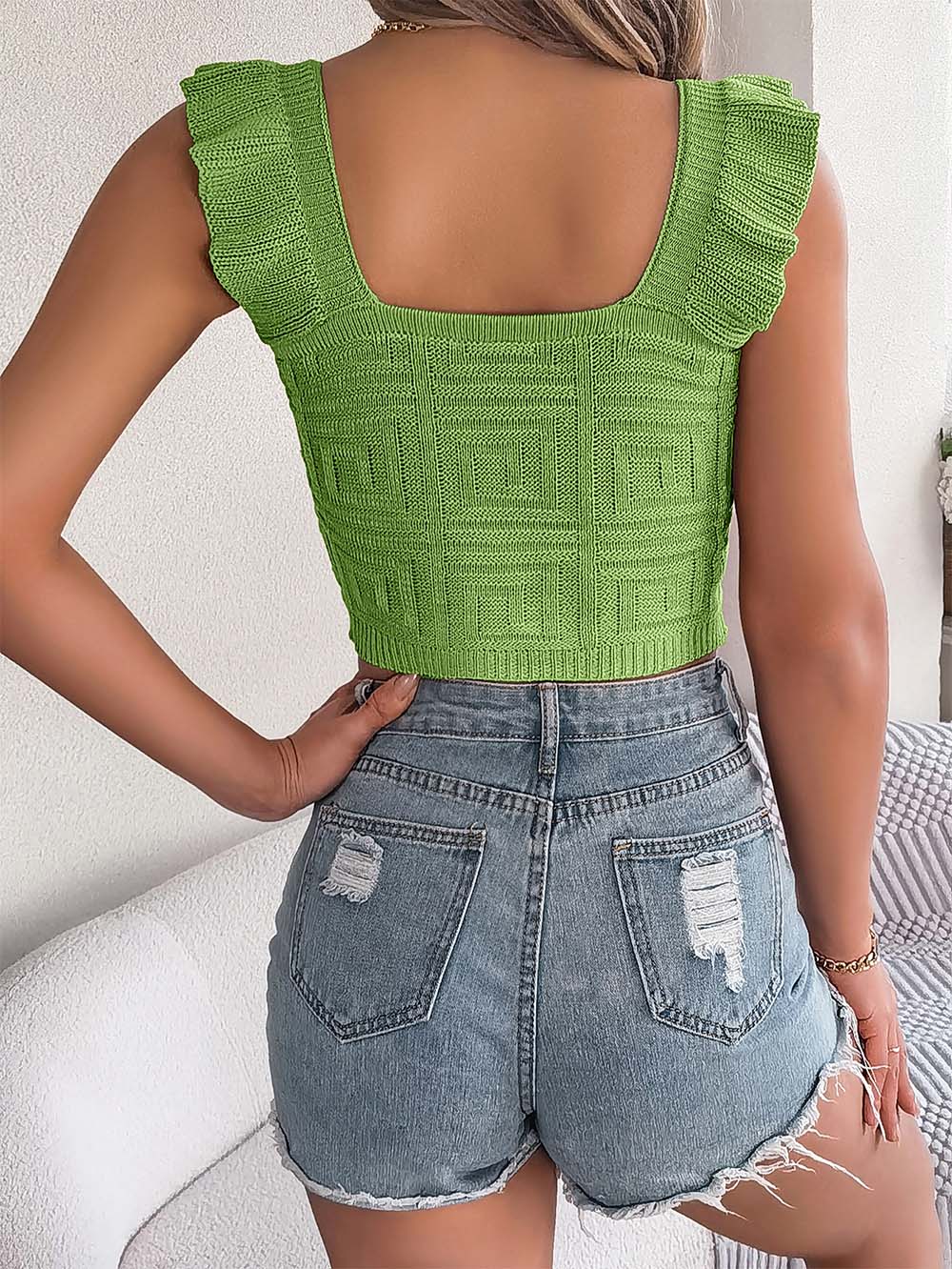 Casual Solid Color Knitted Crop Top | NCS