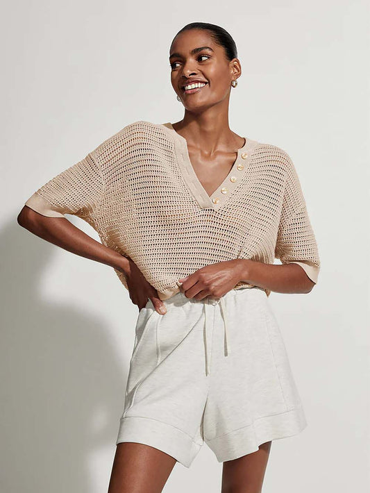 Casual V-Neck Hollow Pullover Short Sleeve Sweater | NCS