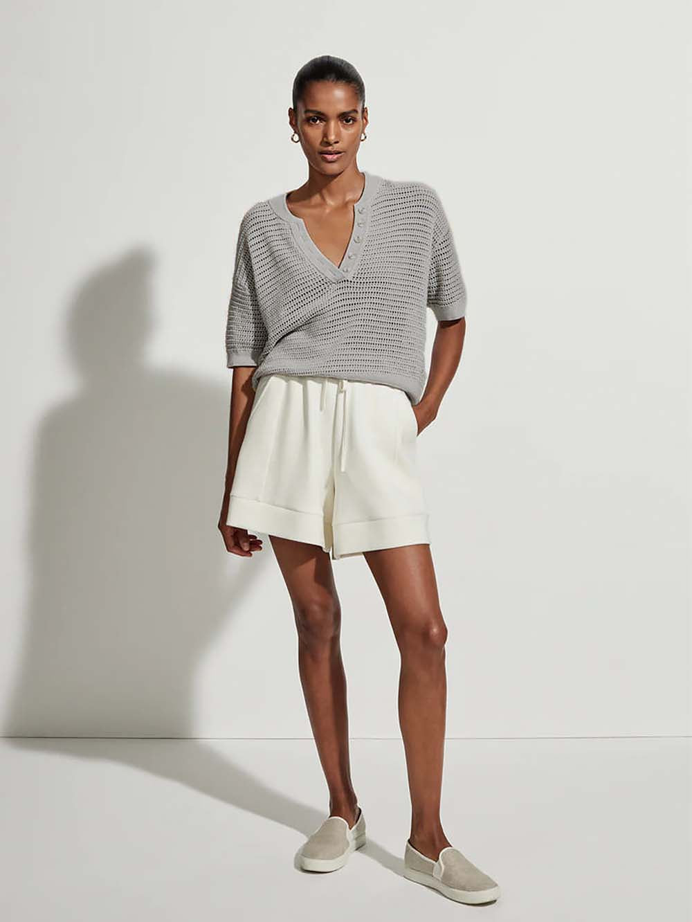 Casual V-Neck Hollow Pullover Short Sleeve Sweater | NCS