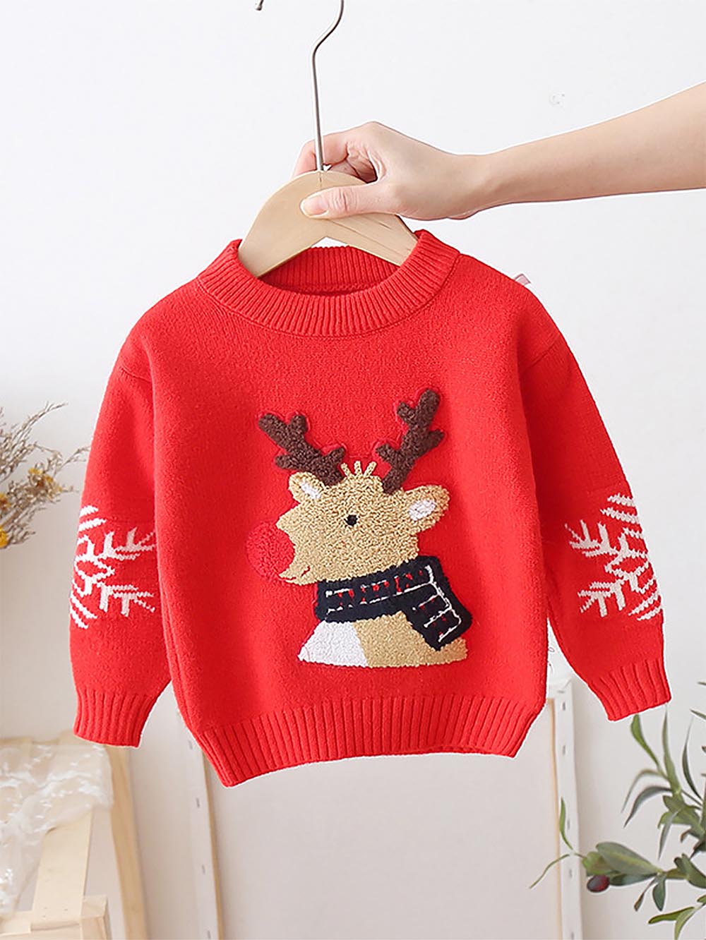 Children's Cartoon Pattern Red Thickened Christmas Sweater | NCS