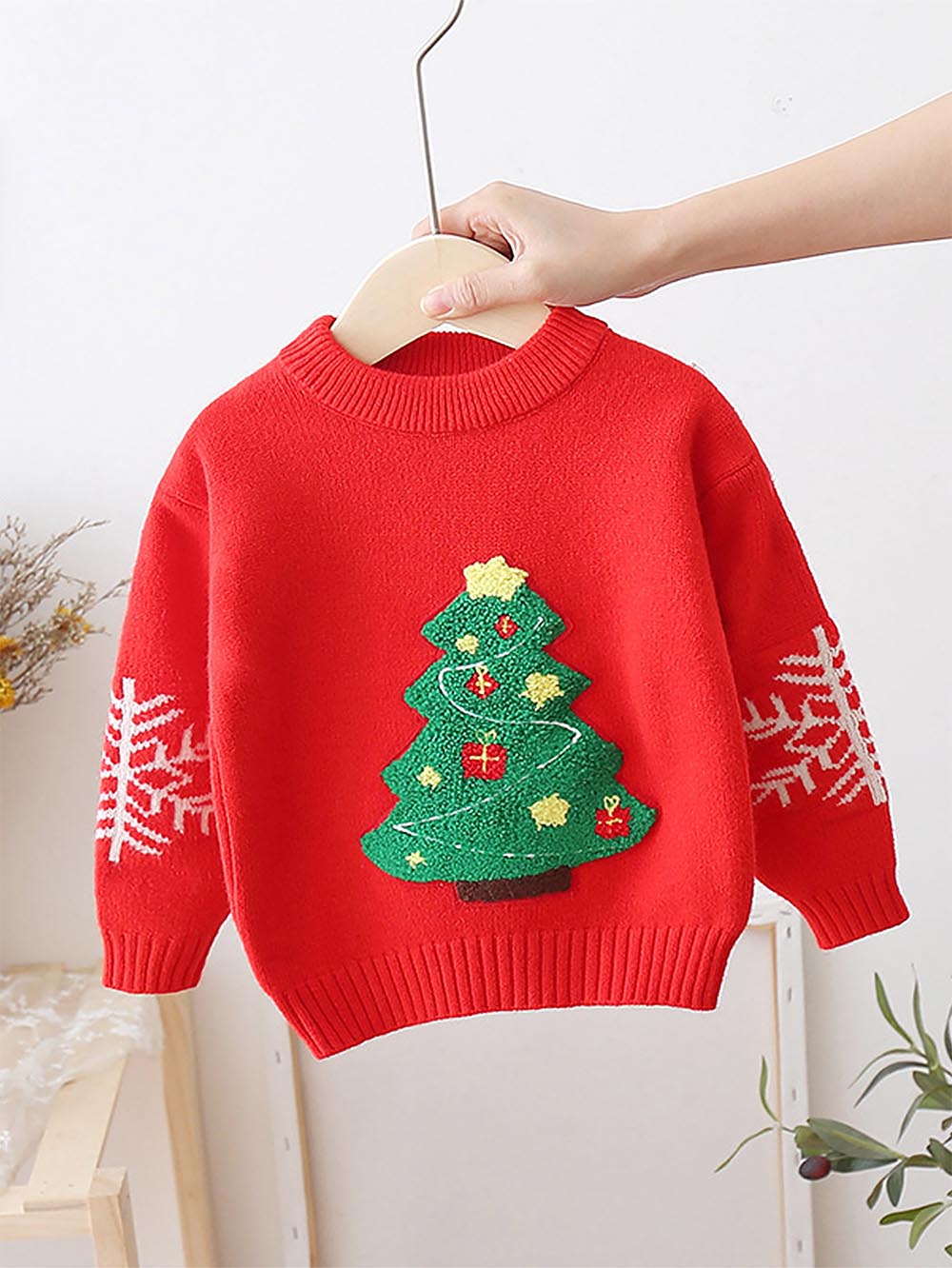 Children's Cartoon Pattern Red Thickened Christmas Sweater | NCS