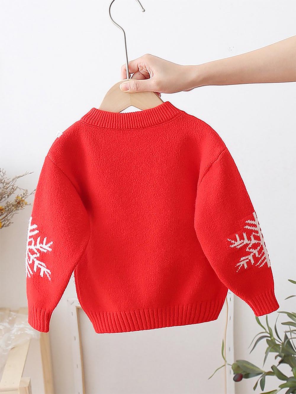 Children's Cartoon Pattern Red Thickened Christmas Sweater | NCS