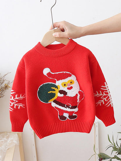 Children's Cartoon Pattern Red Thickened Christmas Sweater | NCS